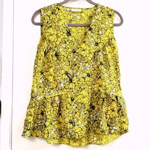 Megan Park Silk Floral Yellow Sleeveless Top Size 00
